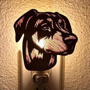 Dog Head Night Light Doberman Silhouette Wood Plug In Wall Lamp Handmade
